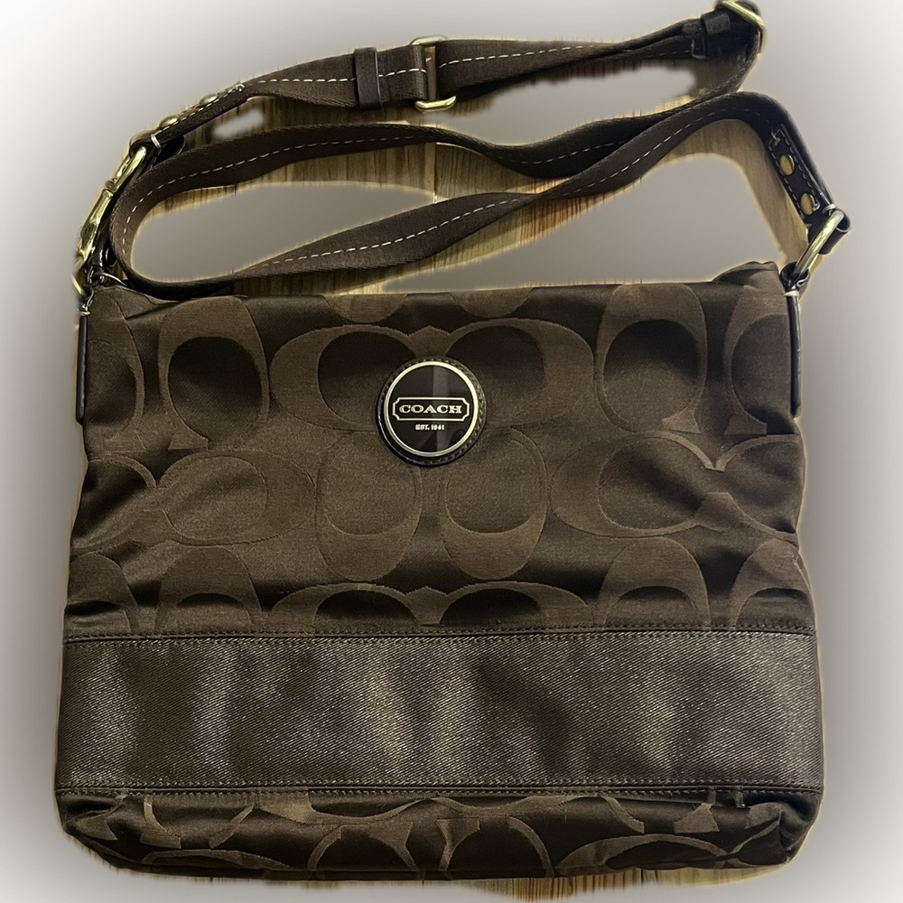 Coach Chocolate Brown Crossbody Bag with Signature Label